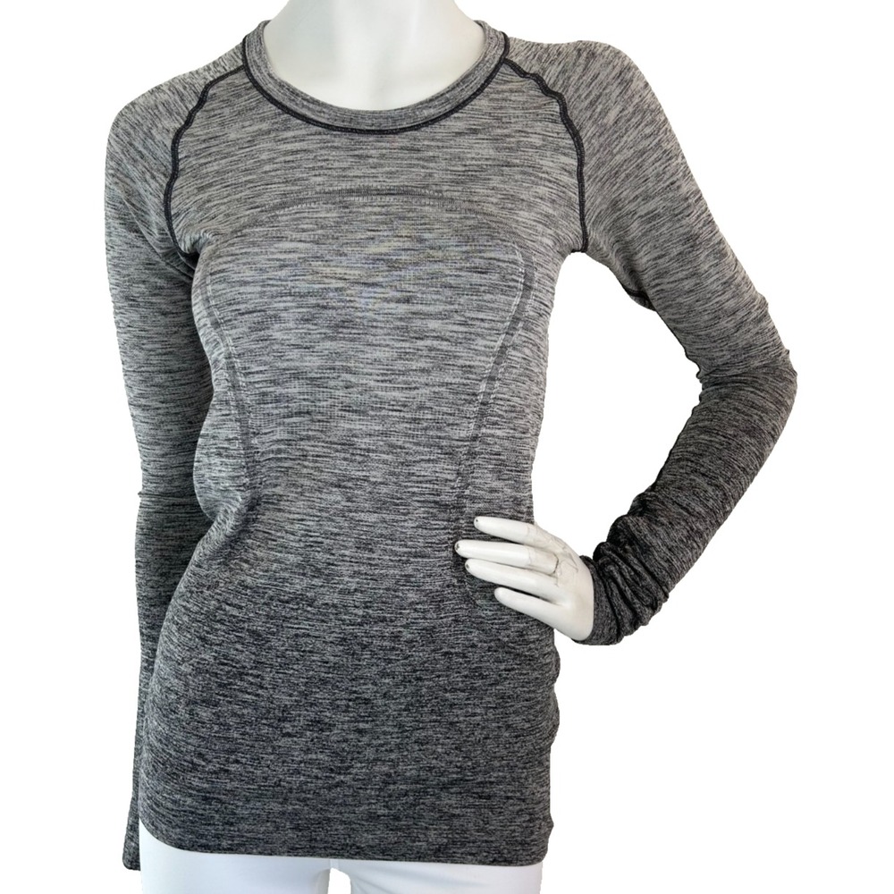 Lululemon Swiftly Tech Long Sleeve Crew 6 Black White Grey Ombre Running Top EUC